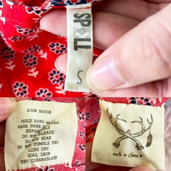 Spell Dress Gypsiana Hi-Low Maxi Tassels Floral Asymmetric Red Bandana S FLAW - Picture 3 of 15